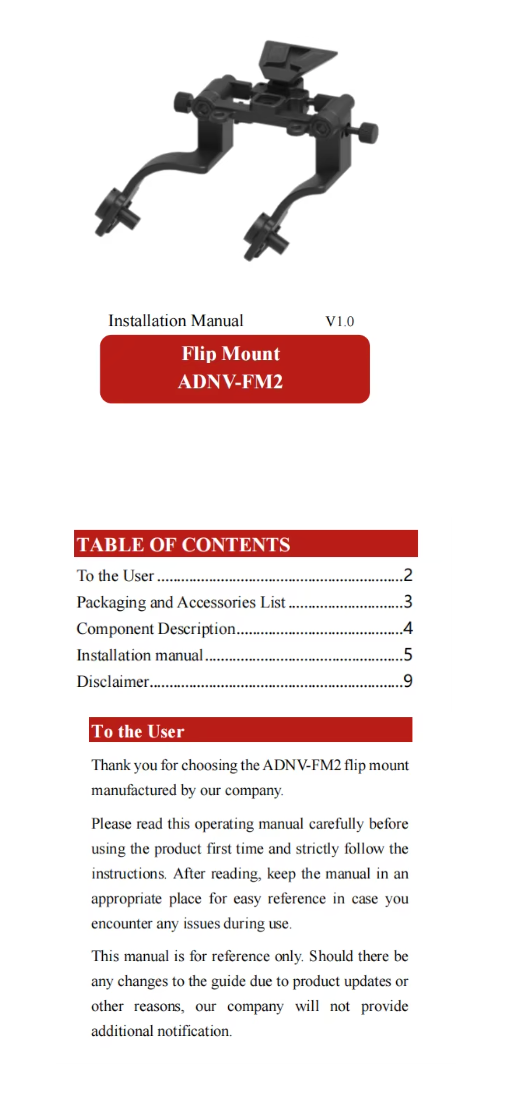 Night Vision Device Support Mount ADNV-FM2 for ADNV-G14SE and ADNV-G14P2